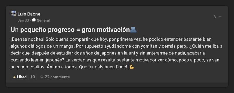 Captura del testimonio de Luis Baone en Skool