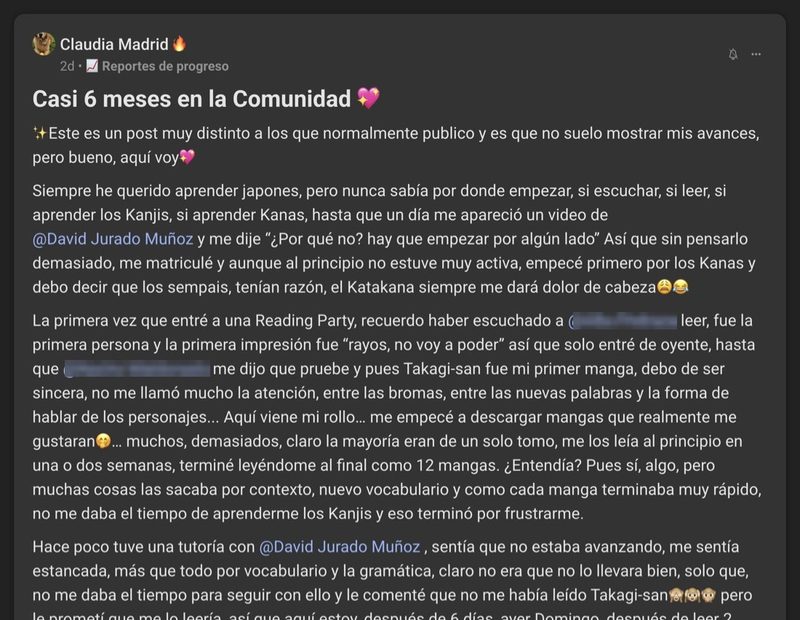 Captura del testimonio de Claudia Madrid en Skool
